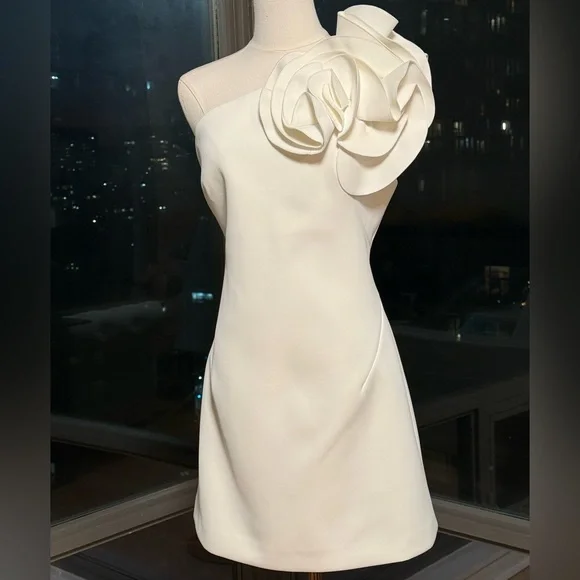 🆕 ACLER 🧿 NWOT Turflea One Shoulder Mini Dress, Ivory - Sz AU 14 US 10 - Picture 4 of 16